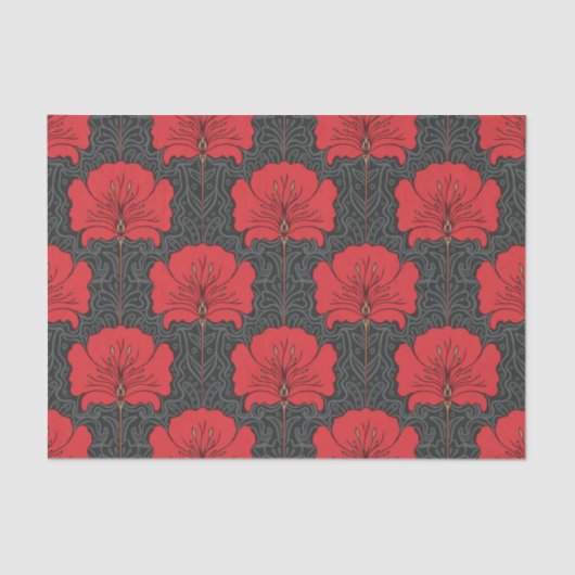 Kunstdeco, rode bloemen, zwart, , chic, elegant, tissuepapier (Voorkant)