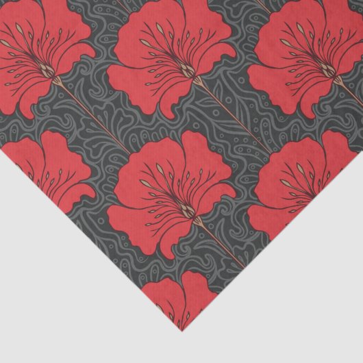 Kunstdeco, rode bloemen, zwart, , chic, elegant, tissuepapier (Detail)