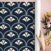 Kunstdeco-schilder in marineblauw en room cadeaupapier