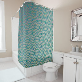 Kunstdeco, ventilatorpatroon, blauwgroen, wit, ven douchegordijn