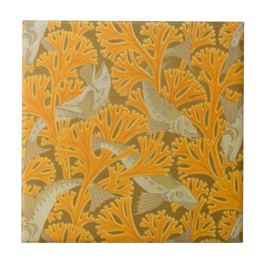  kunstdeco-vis en geel koraalontwerp tegeltje (Voorkant)