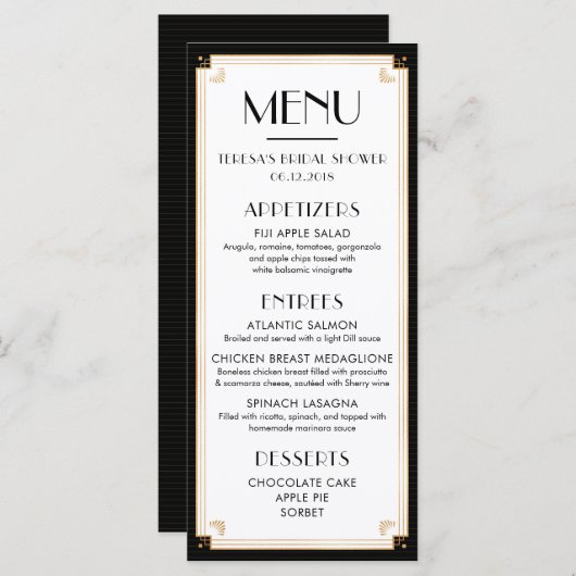 Kunstdeco, Vrijgezellenfeest, bruiloft, Menu 1920 (Voorkant / Achterkant)