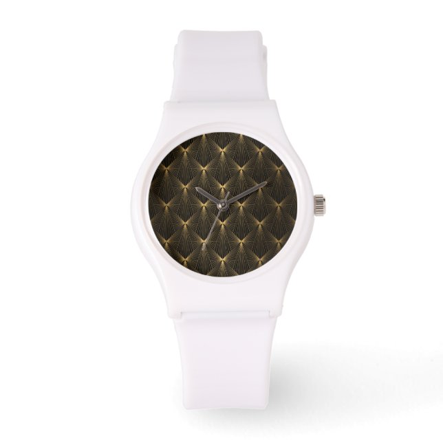 Kunstdeco, zwart goud, chic, elegant, patroon, kla horloge (Voorkant)