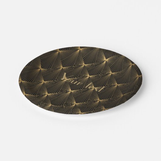 Kunstdeco, zwart goud, chic, elegant, patroon, kla papieren bordje (Gekanteld)