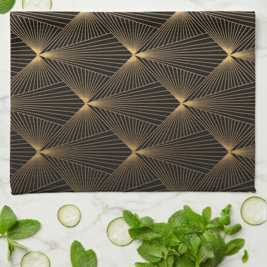 Kunstdeco, zwart goud, chic, elegant, patroon, kla theedoek (Gevouwen)