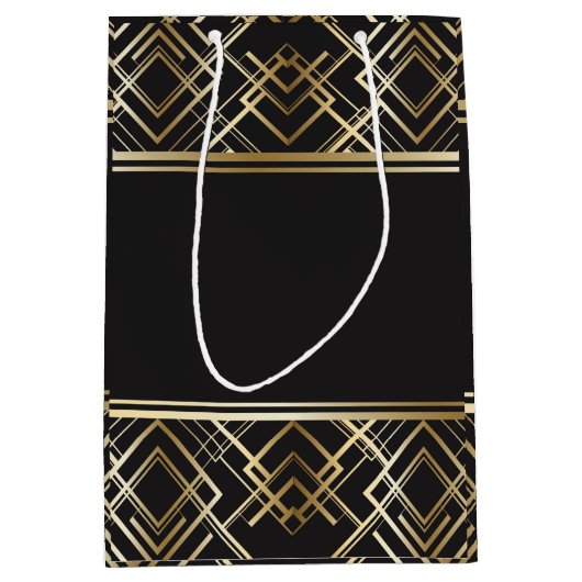 Kunstdeco, zwart, goud, elegant, chic, monogram kl medium cadeauzakje (Voorkant)