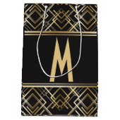 Kunstdeco, zwart, goud, elegant, chic, monogram kl medium cadeauzakje (Achterkant)