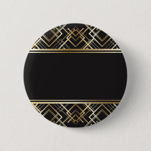 Kunstdeco, zwart, goud, elegant, chic, monogram kl ronde button 5,7 cm