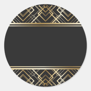 Kunstdeco, zwart, goud, elegant, chic, monogram kl ronde sticker