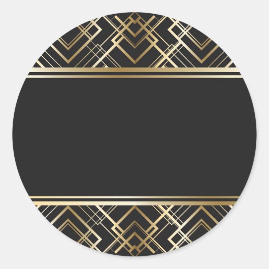 Kunstdeco, zwart, goud, elegant, chic, monogram kl ronde sticker (Voorkant)