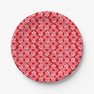 Kunstdecobehangpatroon, donkerrood en roze papieren bordje