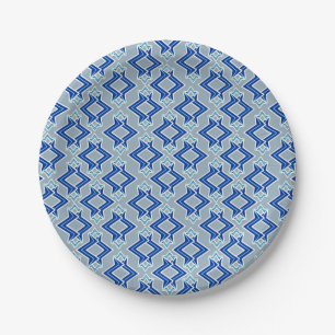 Kunstdecobehangpatroon, grijs / grijs en blauw papieren bordje