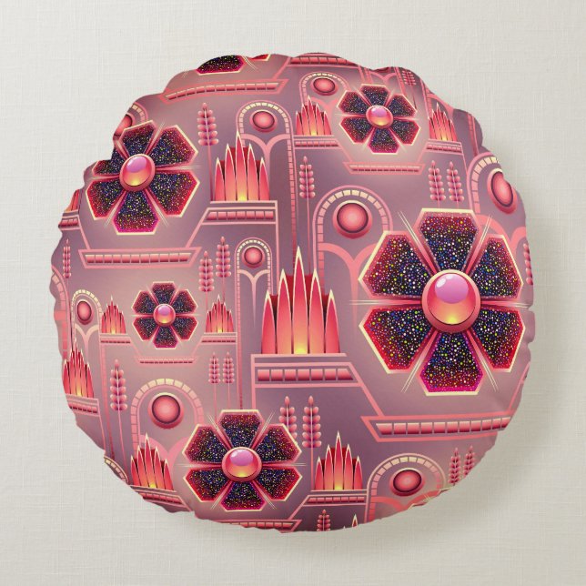 Kunstdecobloem  bloemgeometrisch rond kussen (Voorkant)