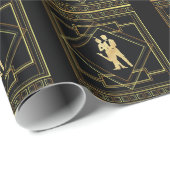 Kunstdecoder, zwart en goudgeometrische flap cadeaupapier (Rol Hoek)