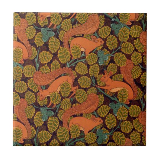  kunstdecoeekhoorn en -bladeren tegeltje (Voorkant)