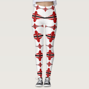 Kunstdecoelementen in diepe rode leggings