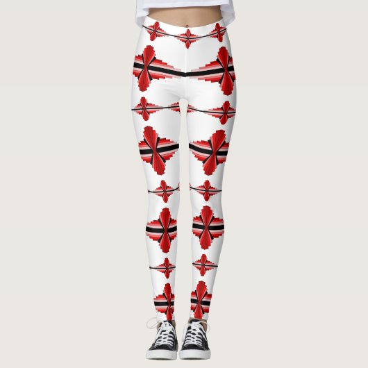 Kunstdecoelementen in diepe rode leggings (Voorkant)