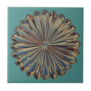 Kunstdecogoud en blauwgroen bloemmedallion tegeltje