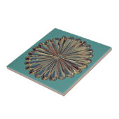 Kunstdecogoud en blauwgroen bloemmedallion tegeltje (Zijkant)