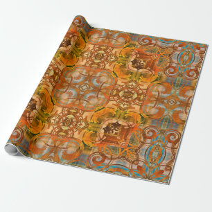 kunstdecoornamentaal  patroon in oranje oud cadeaupapier