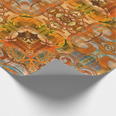 kunstdecoornamentaal  patroon in oranje oud cadeaupapier (Hoek)