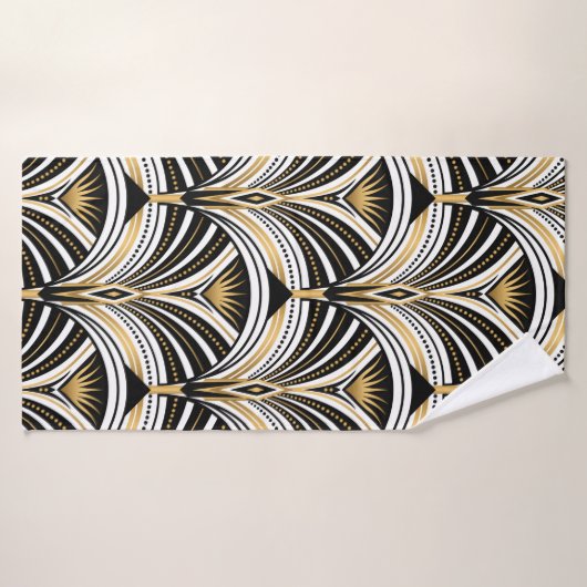 Kunstdecopatroon. gouden zwarte witte achtergrond badhanddoek (Badhanddoek)