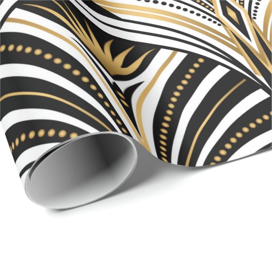 Kunstdecopatroon.  gouden zwarte witte achtergrond cadeaupapier (Rol Hoek)