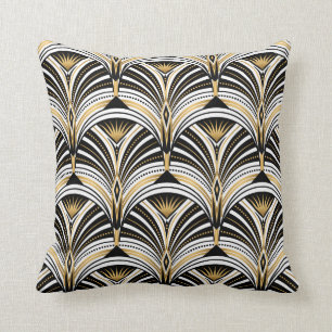 Kunstdecopatroon.  gouden zwarte witte achtergrond kussen