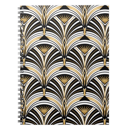 Kunstdecopatroon.  gouden zwarte witte achtergrond notitieboek (Voorkant)