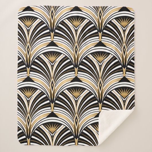 Kunstdecopatroon. gouden zwarte witte achtergrond sherpa deken (Voorkant)