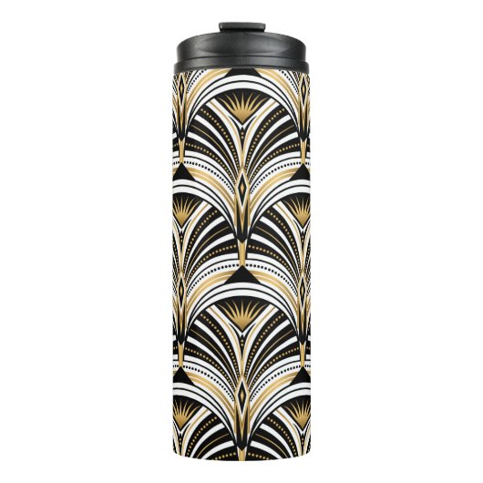 Kunstdecopatroon.  gouden zwarte witte achtergrond thermosbeker (Voorkant)