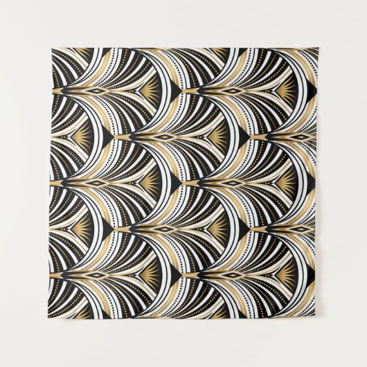 Kunstdecopatroon.  gouden zwarte witte achtergrond wandkleed (Voorkant (horizontaal))