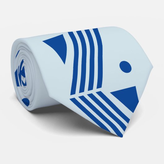 kunstdecopatroon in lichtblauwe en donkerblauwe st stropdas (Opgerold)