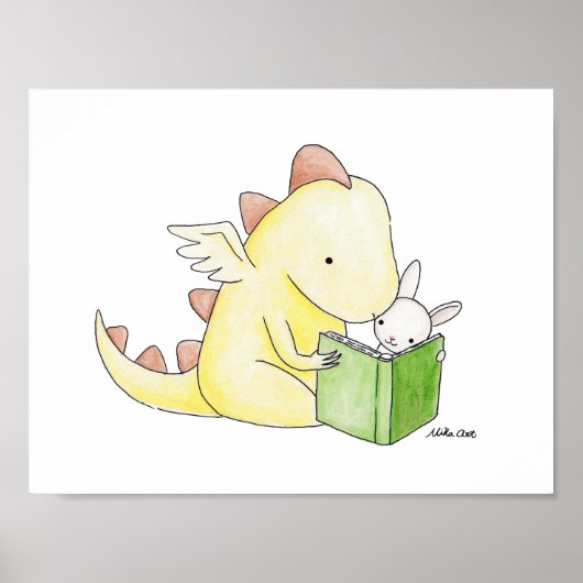 Kunstdecor Dragon & Bunny Reading Book Poster (Voorkant)