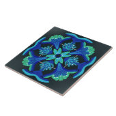 Kunstdecostijl waterverf zwarte blauwe groene bloe tegeltje (Zijkant)