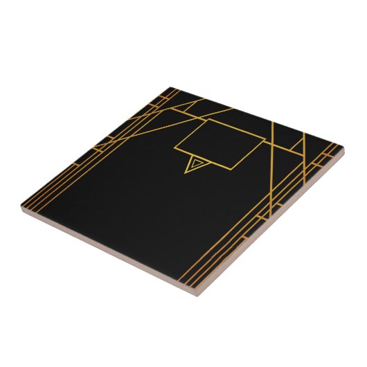 Kunstdecostijlpatroon in klassiek zwart en goud tegeltje (Zijkant)