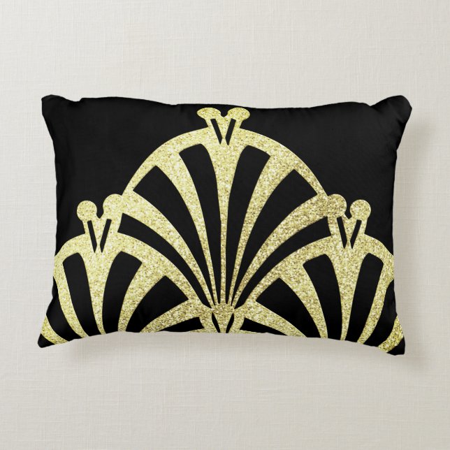 Kunstdecoventilatorpatroon zwart goud elegant vint accent kussen (Achterkant)