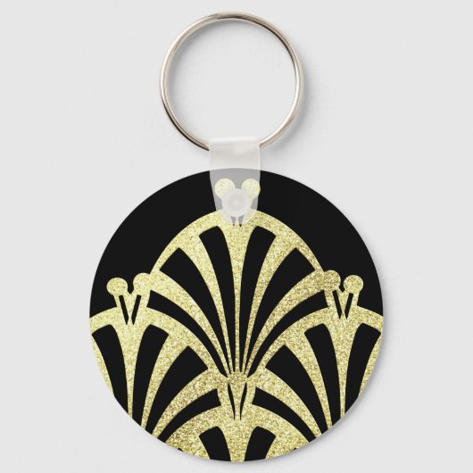 Kunstdecoventilatorpatroon zwart goud elegant vint sleutelhanger (Voorkant)