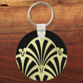 Kunstdecoventilatorpatroon zwart goud elegant vint sleutelhanger (Voorkant)