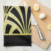 Kunstdecoventilatorpatroon zwart goud elegant vint theedoek (Quarter Fold)