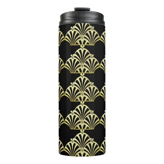 Kunstdecoventilatorpatroon zwart goud elegant vint thermosbeker (Voorkant)
