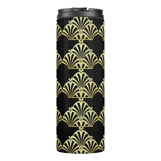 Kunstdecoventilatorpatroon zwart goud elegant vint thermosbeker (Achterkant)