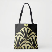 Kunstdecoventilatorpatroon zwart goud elegant vint tote bag (Voorkant)
