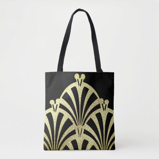 Kunstdecoventilatorpatroon zwart goud elegant vint tote bag (Voorkant)