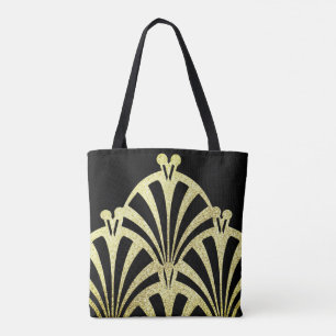 Kunstdecoventilatorpatroon zwart goud elegant vint tote bag