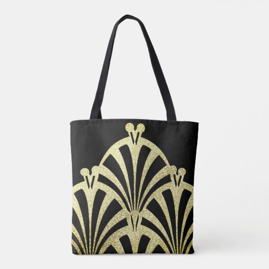 Kunstdecoventilatorpatroon zwart goud elegant vint tote bag (Achterkant)