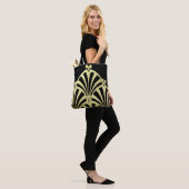Kunstdecoventilatorpatroon zwart goud elegant vint tote bag (Op model)