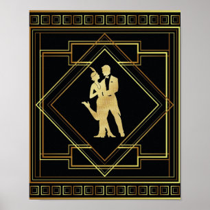 Kunstdecozwart en gouden geometrische flap 20s poster