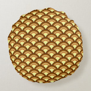 Kunstdegolfpatroon - chocolade en geel rond kussen