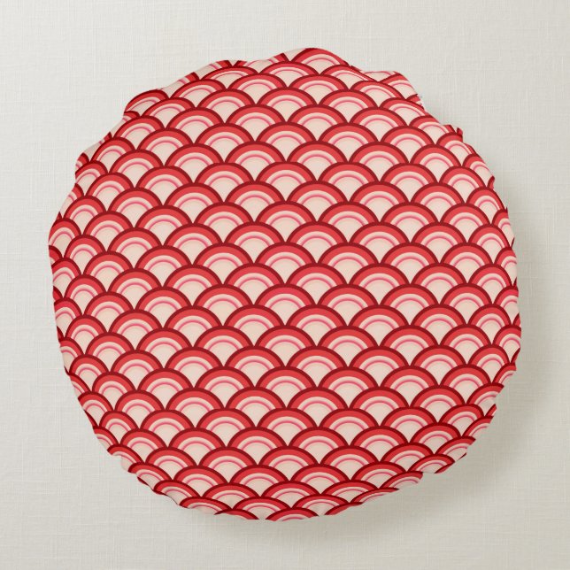 Kunstdegolfpatroon - koraalrood en roze rond kussen (Achterkant)